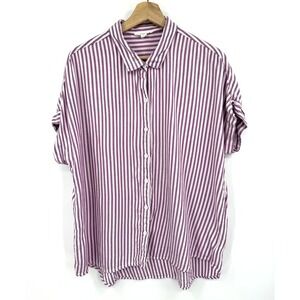 Beachlunchlounge Button Up Top L Purple Stripe Oversized Coastal Beach
